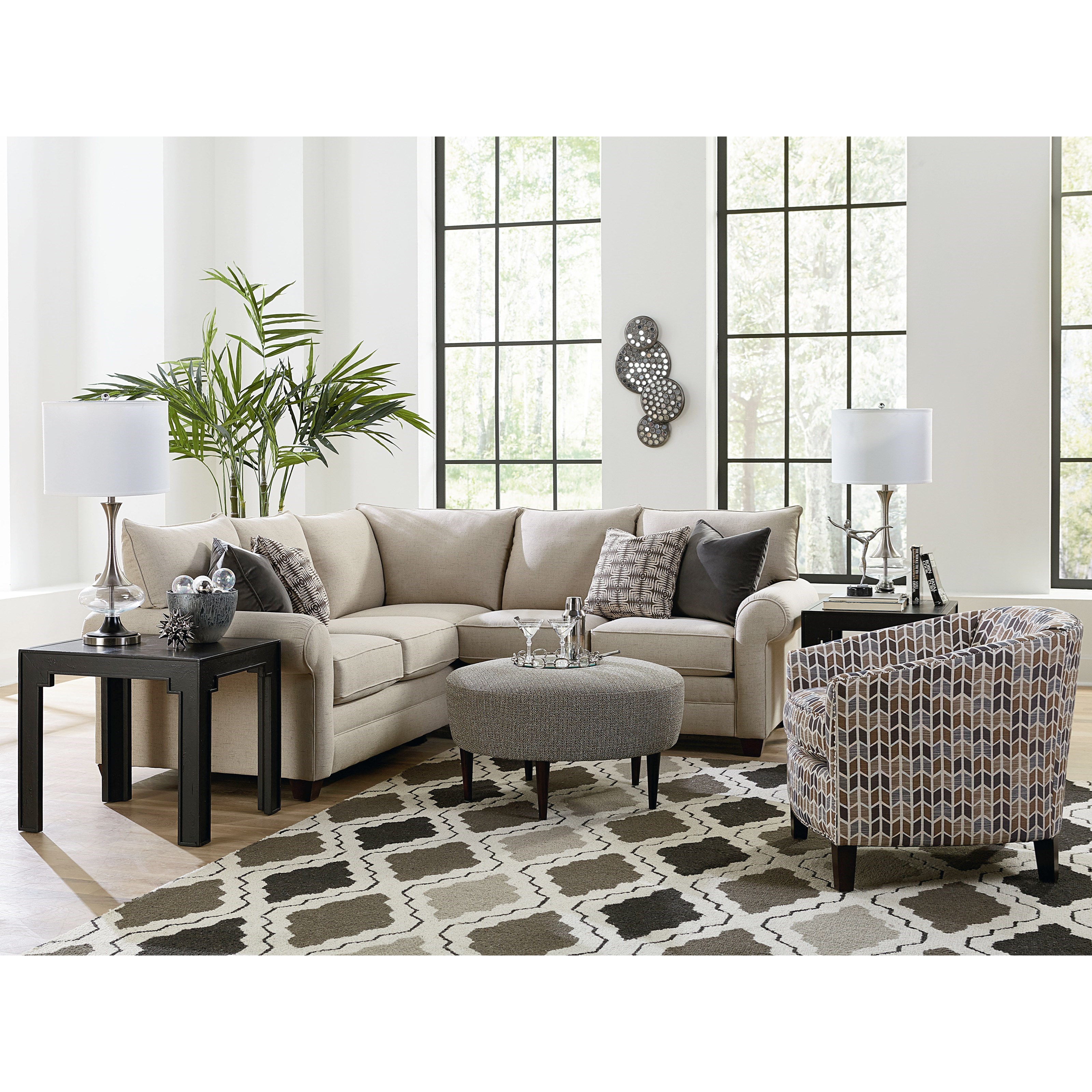 Bassett Rory Contemporary Round Ottoman with Tapered Legs